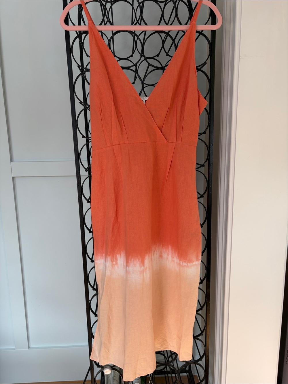 Sleeveless V-Neck Midi Dress in Coral to Peach Dip-Dye